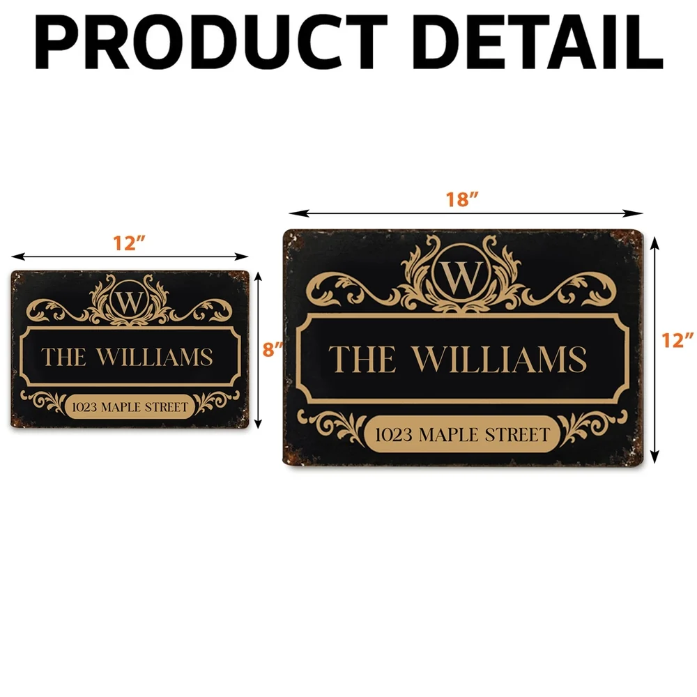 Personalized Rectangular Iron Sign with Vintage Monogram and Family Name for Front Gate, Unique Housewarming Gift - Image 4
