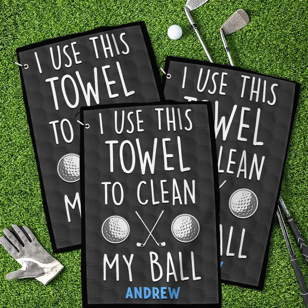 Personalized Waffle Weave Golf Towel Funny 'I Use This Towel To Clean My Ball' Unique Gift for Golfers - Image 3