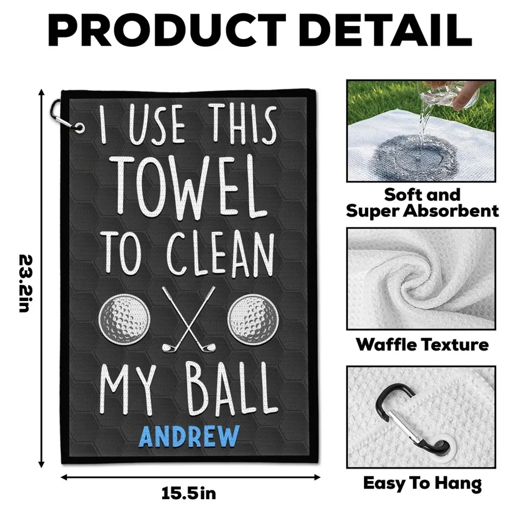 Personalized Waffle Weave Golf Towel Funny 'I Use This Towel To Clean My Ball' Unique Gift for Golfers - Image 4