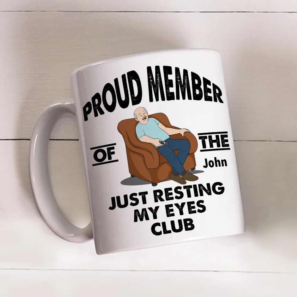 Ceramic Mug with Custom Name Funny Sleeping in Chair Cartoon Office Coffee Gift for Him - Just Resting My Eyes - Image 3