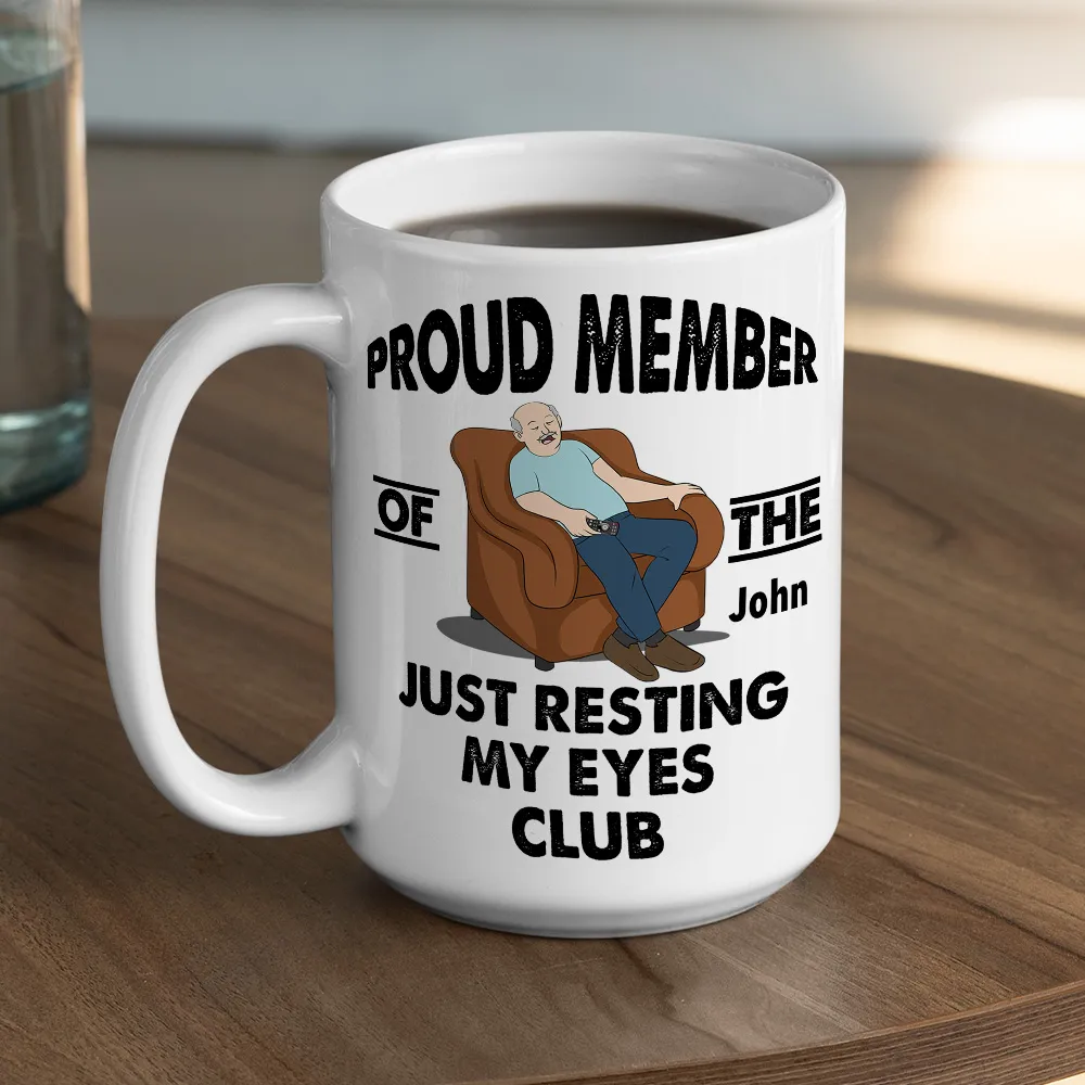 Ceramic Mug with Custom Name Funny Sleeping in Chair Cartoon Office Coffee Gift for Him - Just Resting My Eyes - Image 4