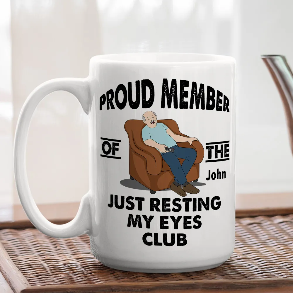 Ceramic Mug with Custom Name Funny Sleeping in Chair Cartoon Office Coffee Gift for Him - Just Resting My Eyes - Image 5