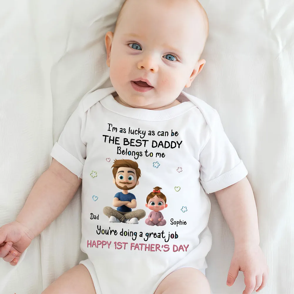 Short Sleeve Baby Onesie Personalized for New Dad, Sweet Father & Baby Illustration, Heartwarming First Father's Day Gift - Image 6
