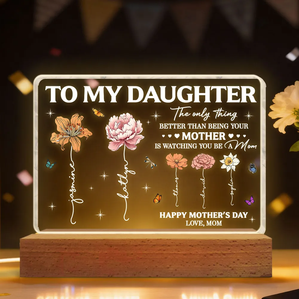 Personalized Block LED Light Plaque With Birth Month Flowers, To My Daughter Unique Gift For Mother's Day - Image 2