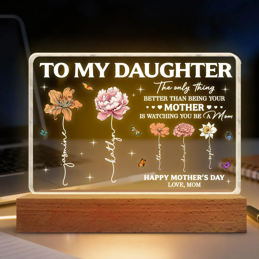 Personalized Block LED Light Plaque With Birth Month Flowers, To My Daughter Unique Gift For Mother's Day - Image 6
