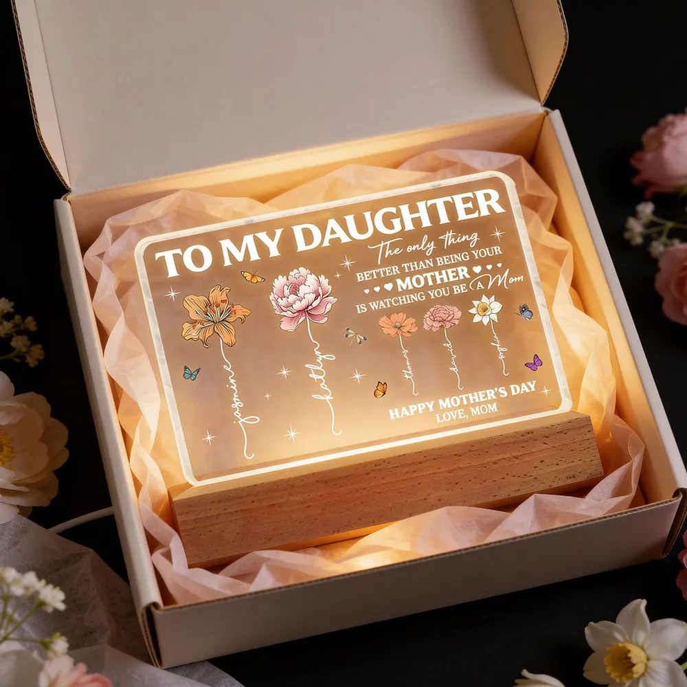 Personalized Block LED Light Plaque With Birth Month Flowers, To My Daughter Unique Gift For Mother's Day - Image 8