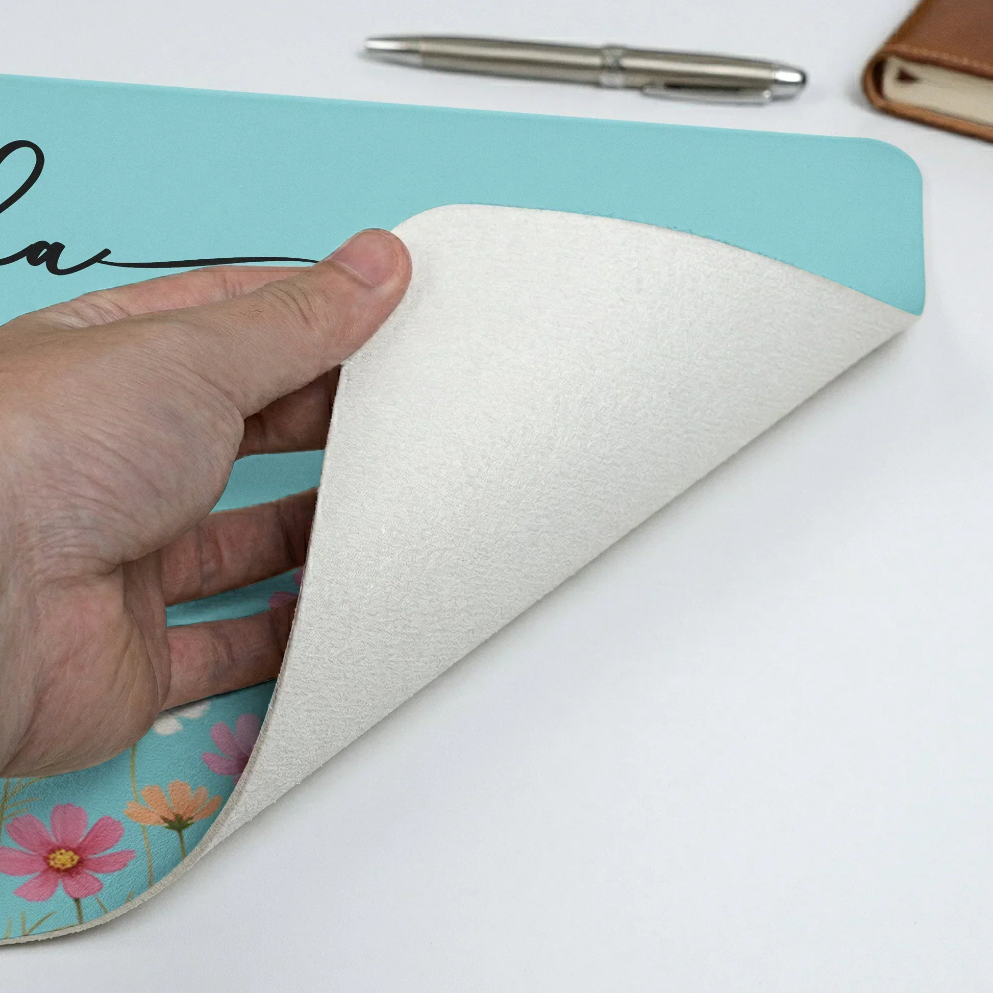 Custom Floral Leather Desk Mat for a Calm Workspace, Personalized Name Design, Thoughtful Unique Gift for Friend or Coworker - Image 3