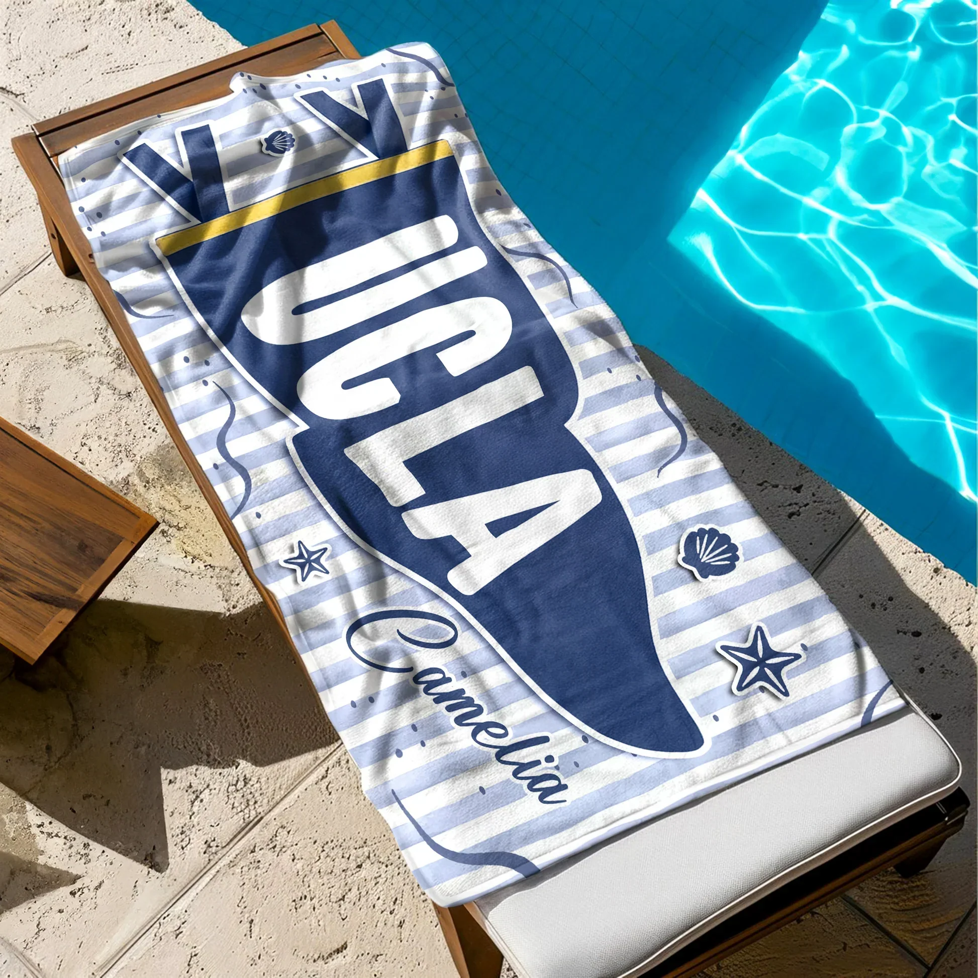 Personalized Beach Towel with Custom School Pennant Design for Poolside Days, A Unique Graduation Gift - Image 3