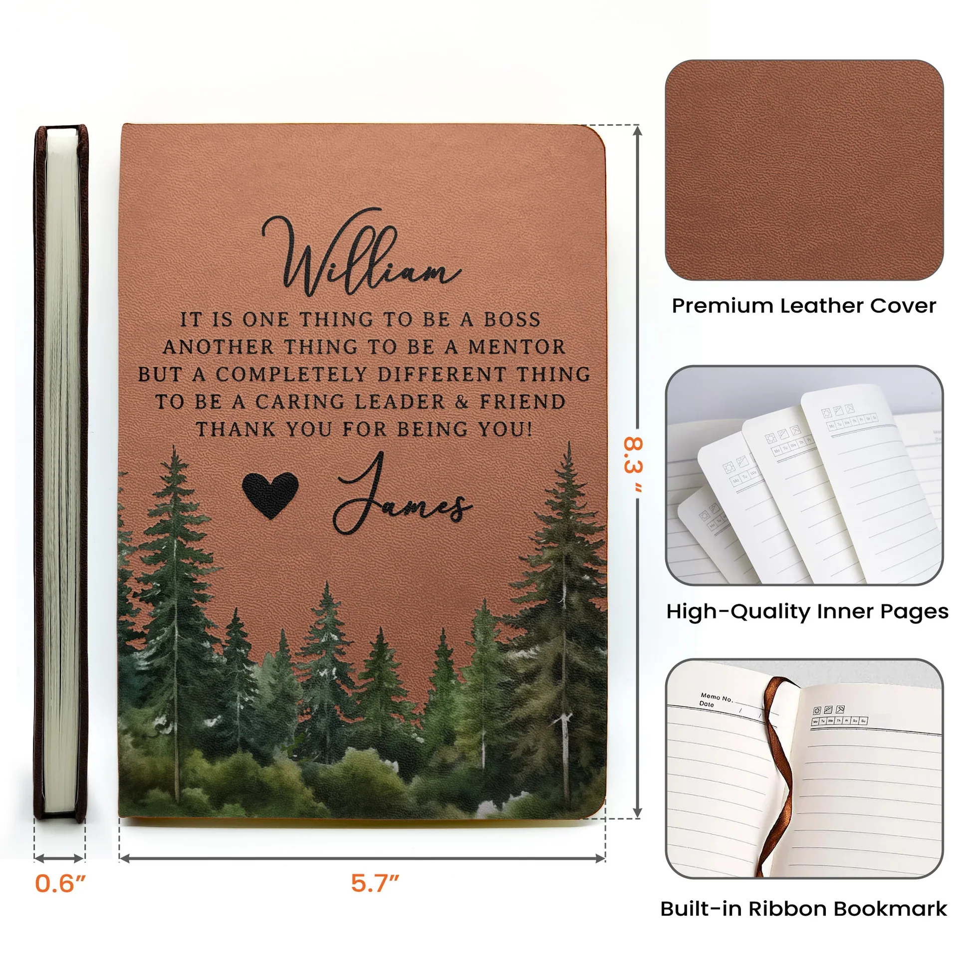 Leather Journal Personalized Appreciation Gift - It Takes A Village Style Thank You Quote for Teacher or Team, Heartwarming Unique Gift - Image 4