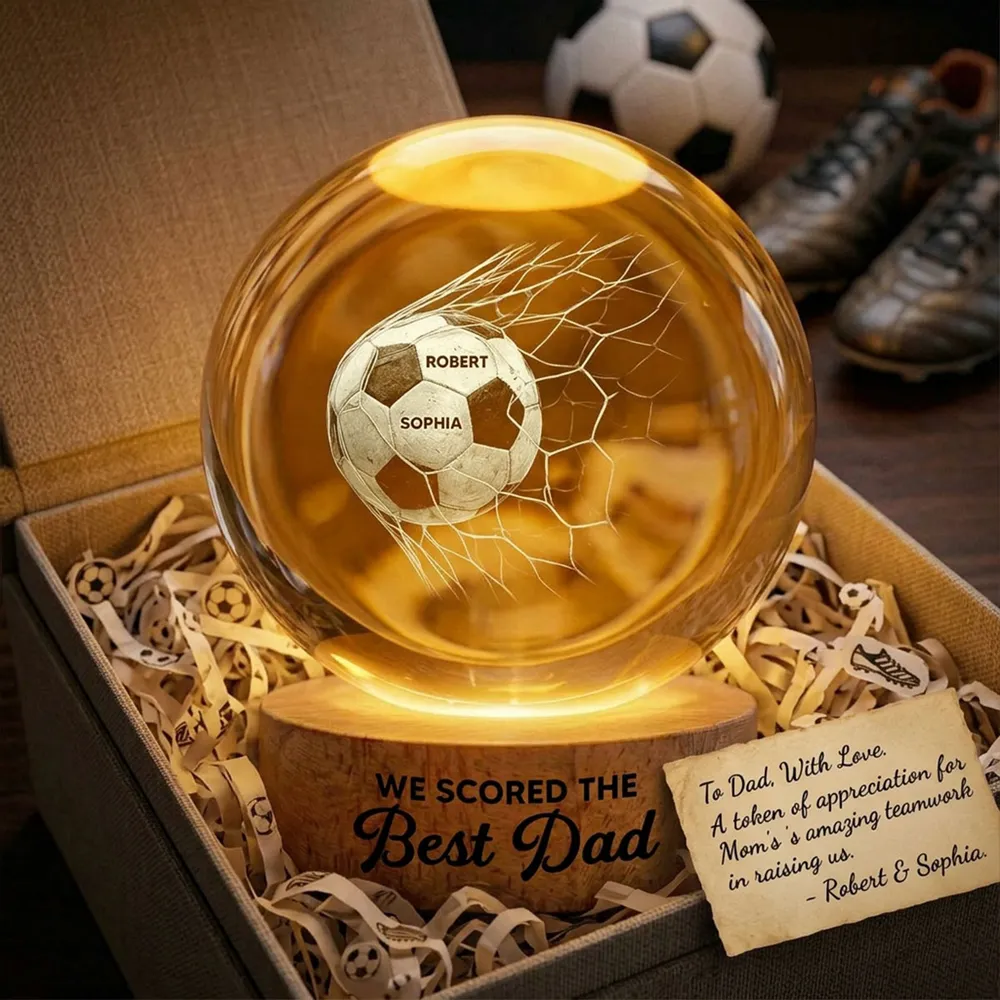 Globe Lamp Soccer Crystal Ball Night Light, Warm Glow Goal Scene, Unique Gift for Best Dad - Image 3