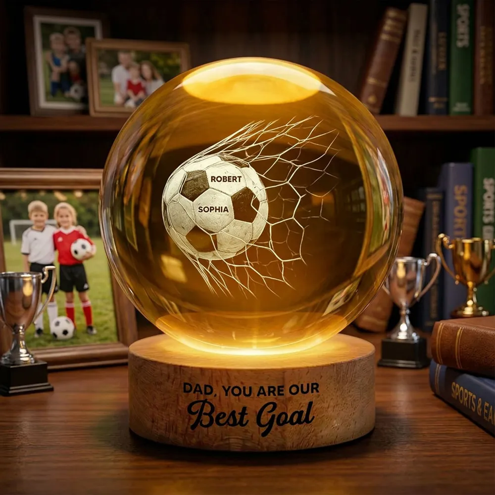 Globe Lamp Soccer Crystal Ball Night Light, Warm Glow Goal Scene, Unique Gift for Best Dad - Image 4