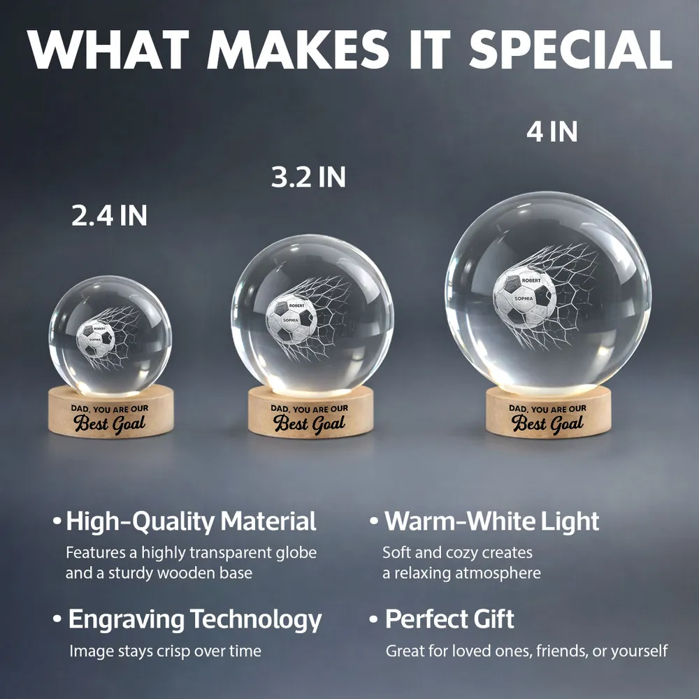 Globe Lamp Soccer Crystal Ball Night Light, Warm Glow Goal Scene, Unique Gift for Best Dad - Image 5