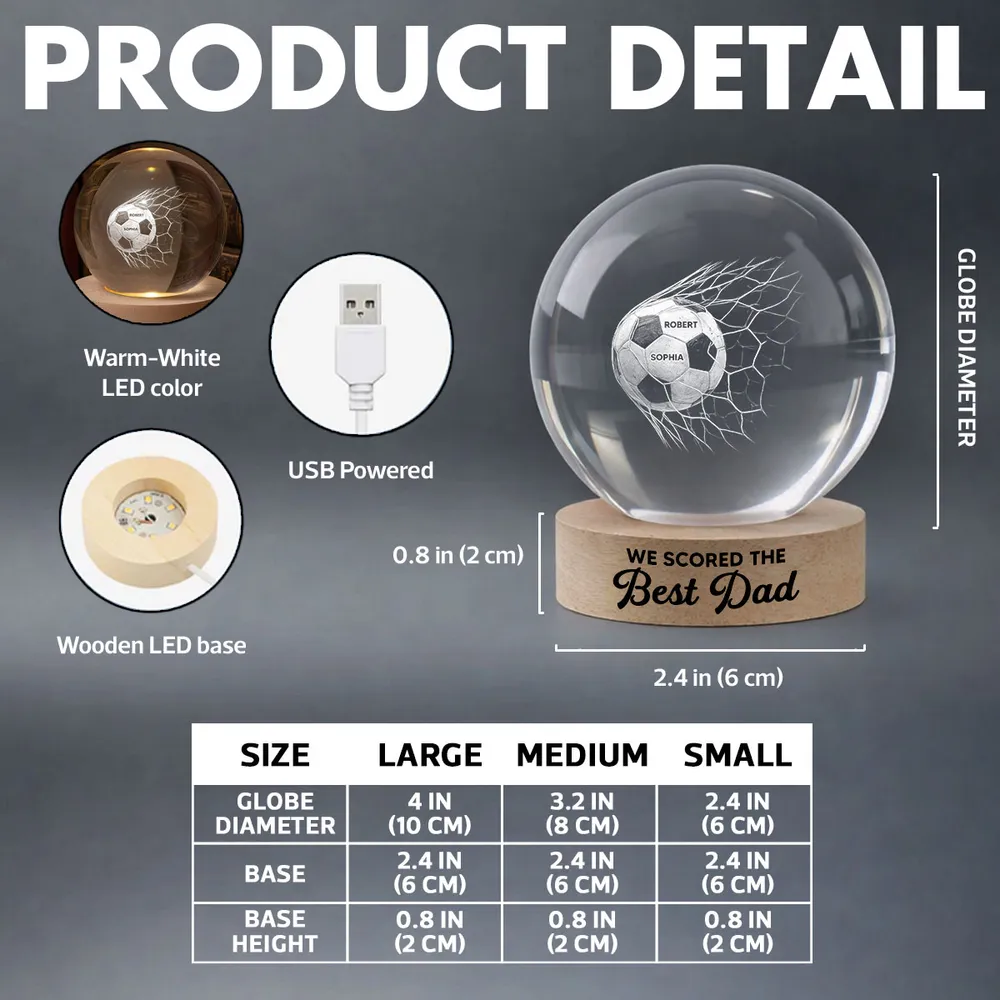 Globe Lamp Soccer Crystal Ball Night Light, Warm Glow Goal Scene, Unique Gift for Best Dad - Image 6