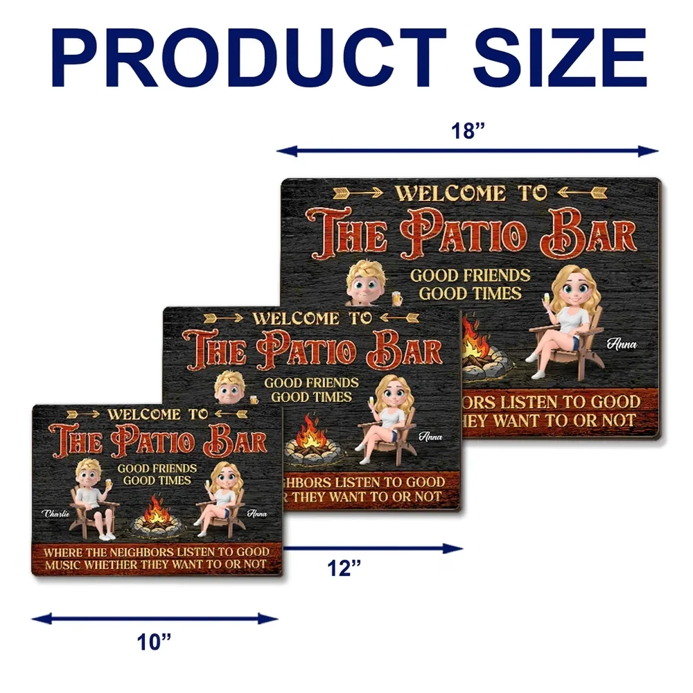 Personalized Wooden Sign, Patio Bar Cartoon Couple by Fire Pit, Unique Gift for Friends - Image 4