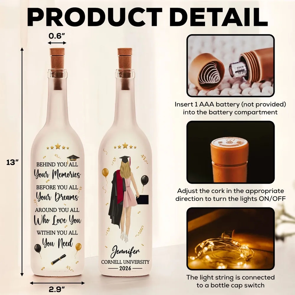 Unique Personalized Bottle Lamp, Standing Graduate Design, Warm Glow Gift for Her Graduation - Image 4