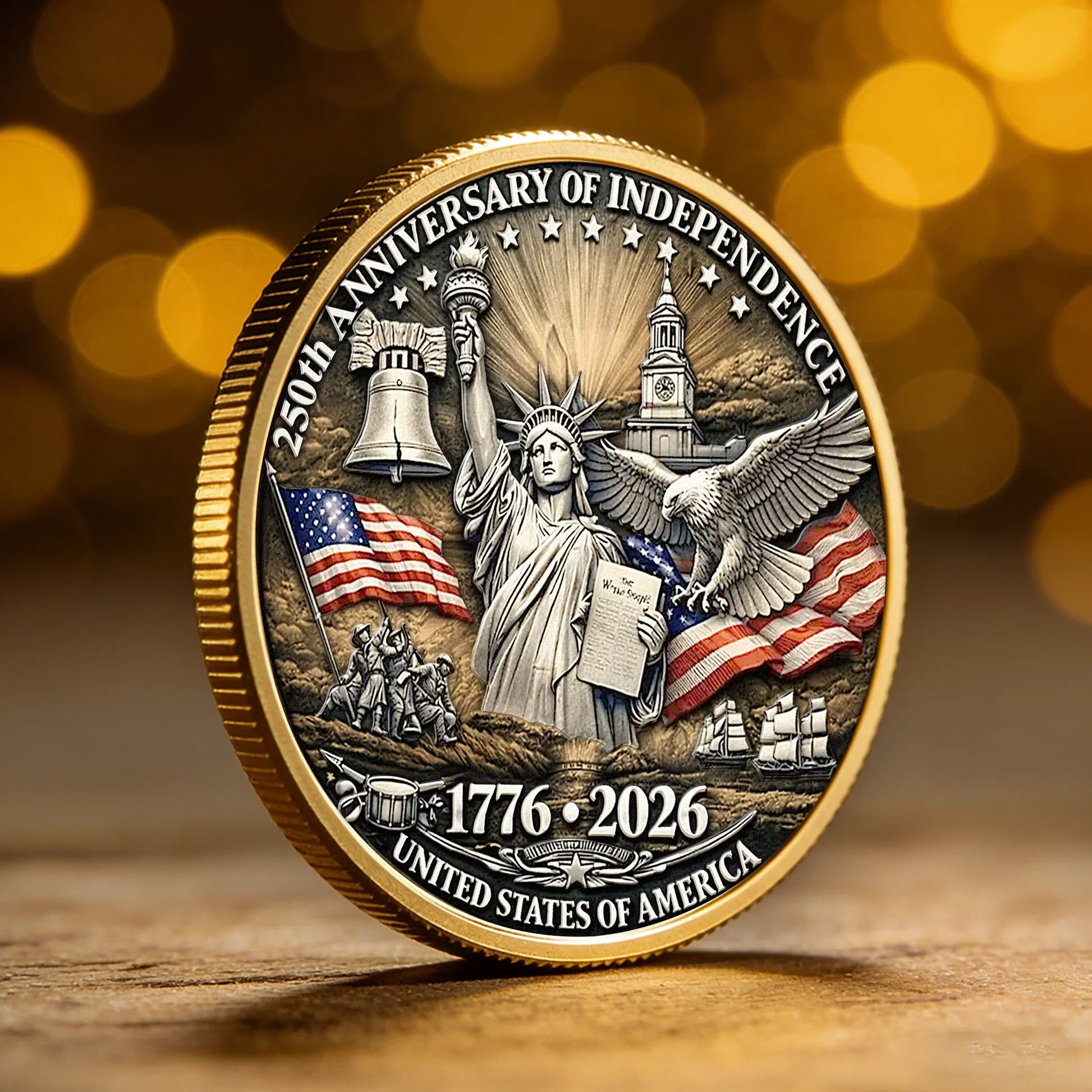 Personalized Patriotic Alloy Keepsake Coin with Eagle & Flag Backdrop, Unique Gift for Dad - Image 3