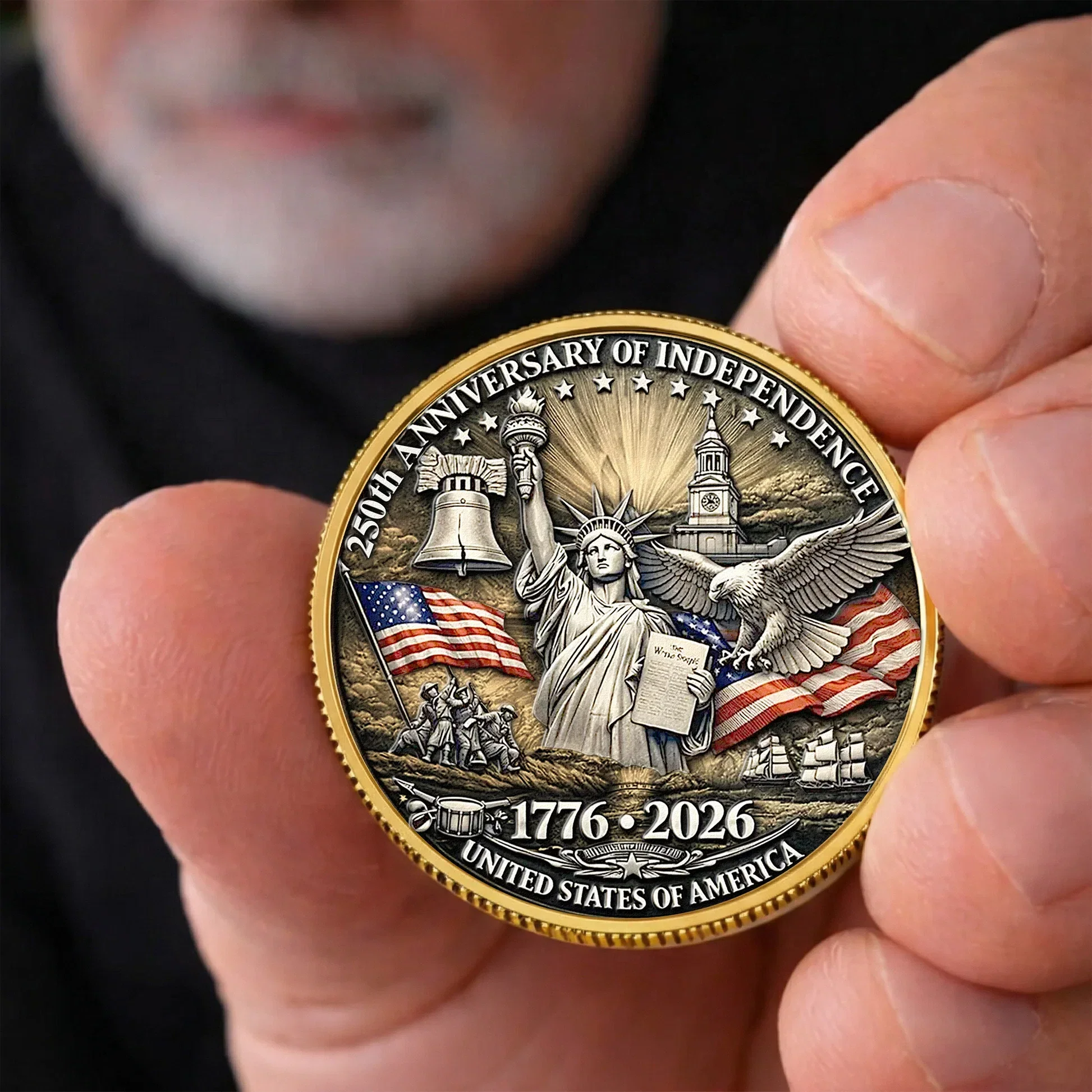 Personalized Patriotic Alloy Keepsake Coin with Eagle & Flag Backdrop, Unique Gift for Dad - Image 4