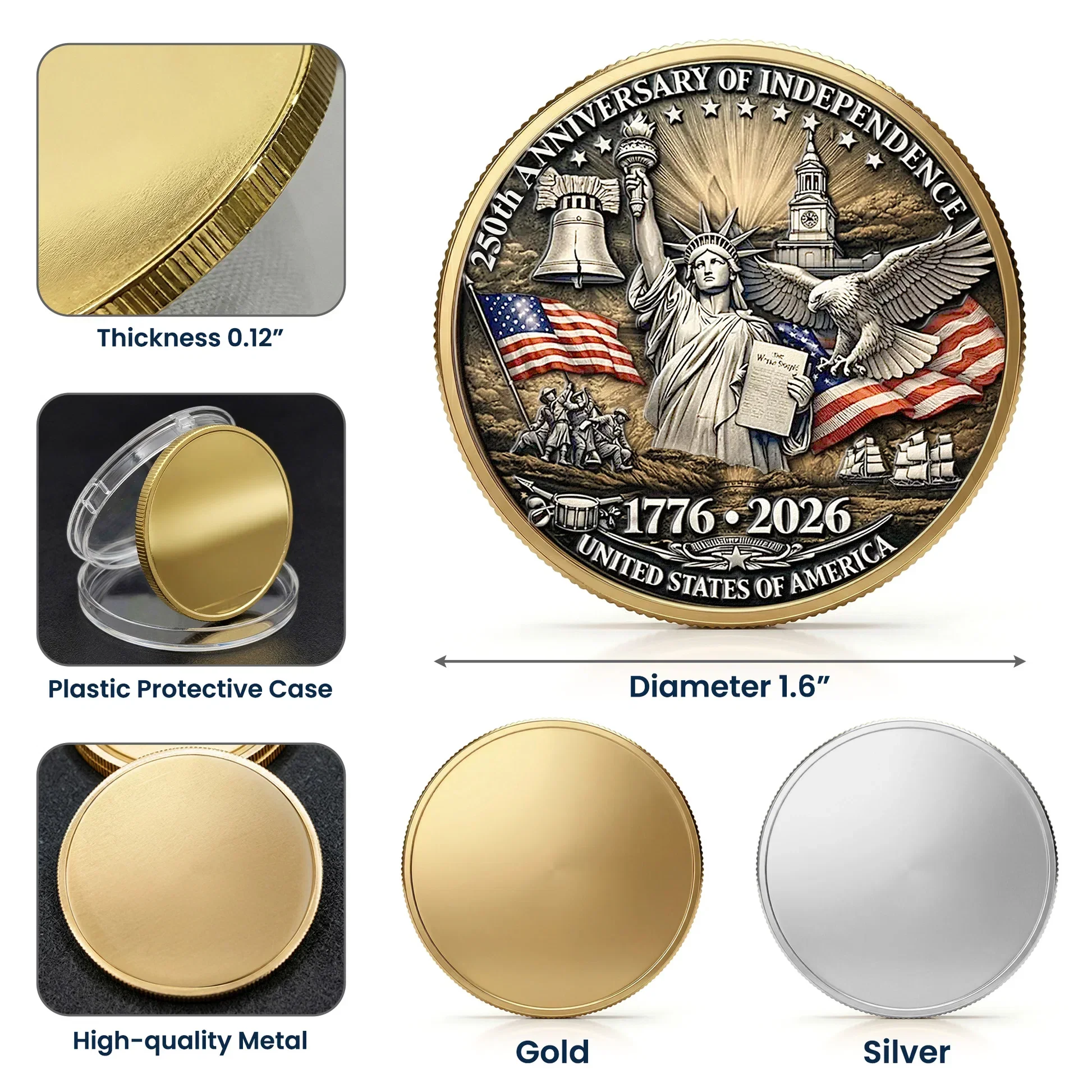 Personalized Patriotic Alloy Keepsake Coin with Eagle & Flag Backdrop, Unique Gift for Dad - Image 5