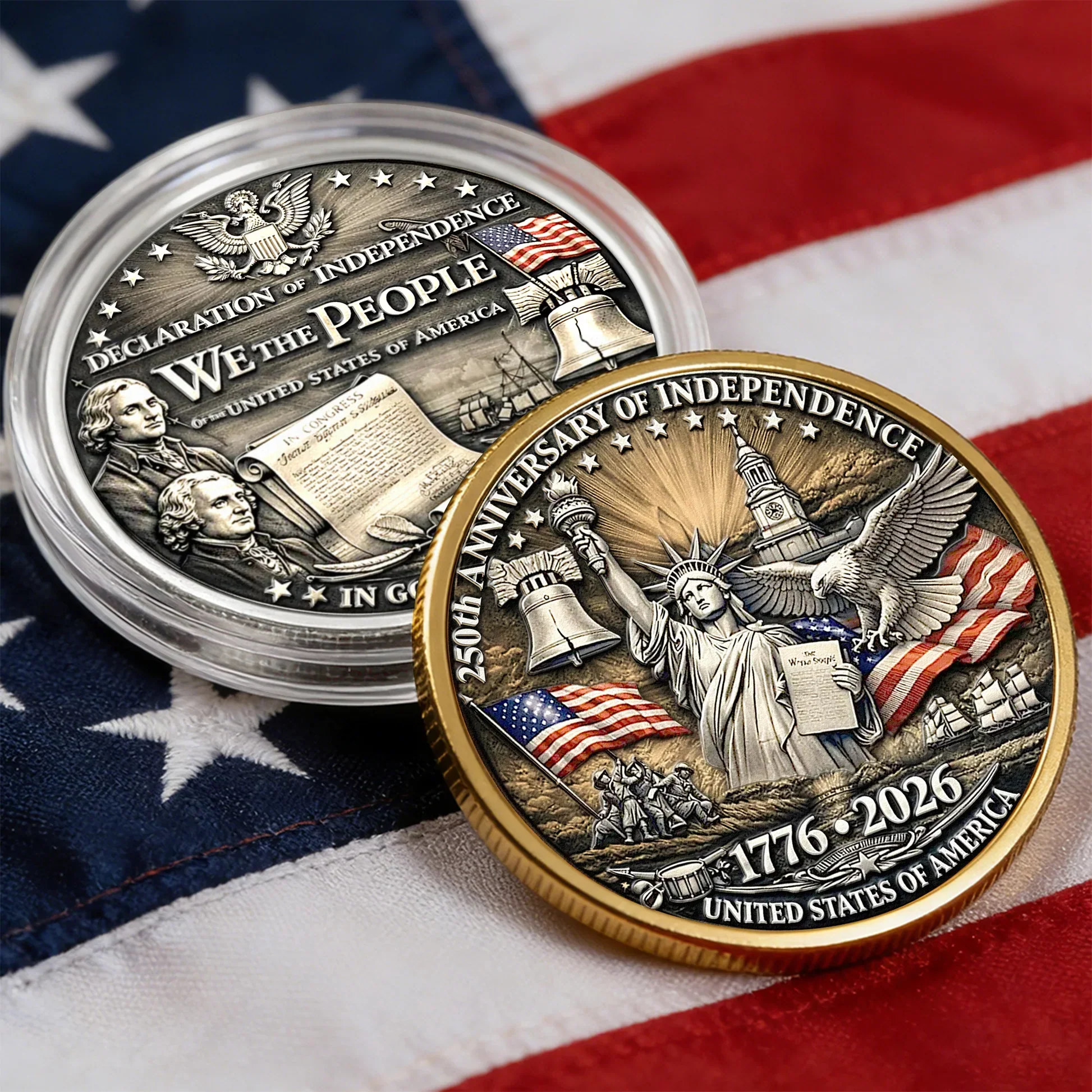 Personalized Patriotic Alloy Keepsake Coin with Eagle & Flag Backdrop, Unique Gift for Dad - Image 6