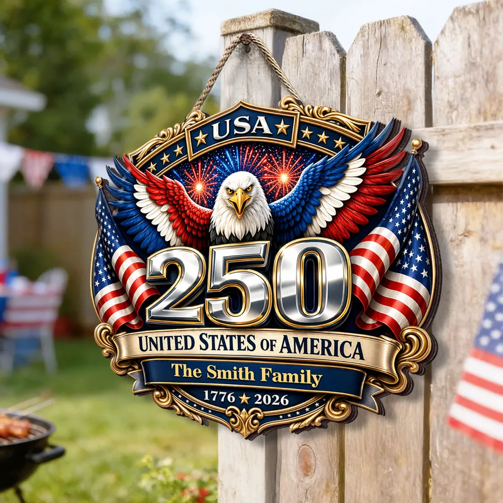 Personalized 250th USA Wooden Sign, Eagle & Fireworks, Unique Gift for Family Porch Decor - Image 3