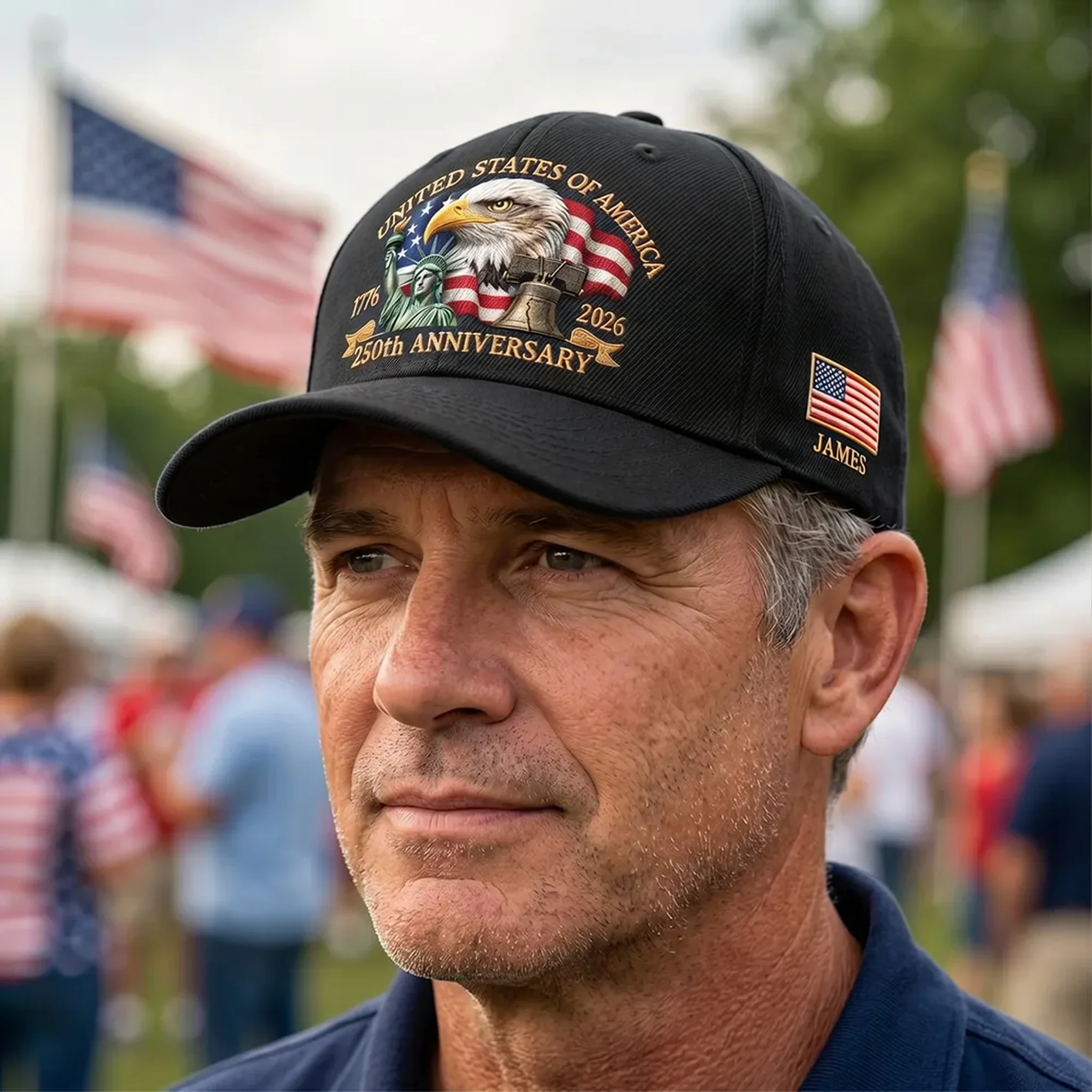 Personalized United States 250th Anniversary Brushed Cotton Baseball Cap, Unique Gift for Flag & Fireworks Celebrations - Image 3