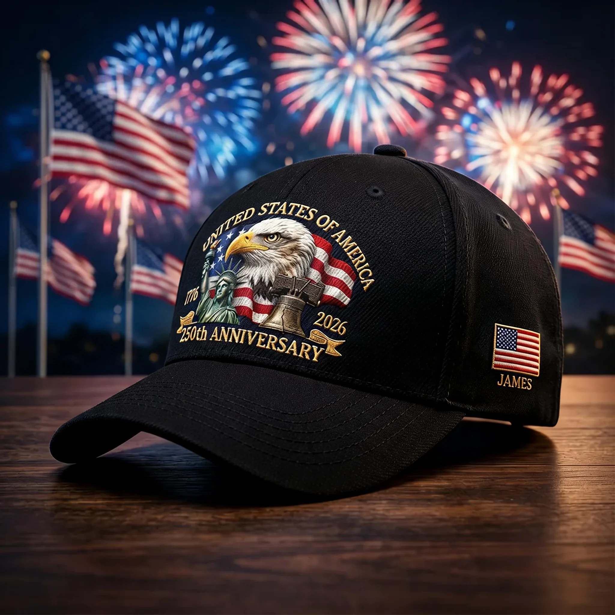 Personalized United States 250th Anniversary Brushed Cotton Baseball Cap, Unique Gift for Flag & Fireworks Celebrations - Image 4