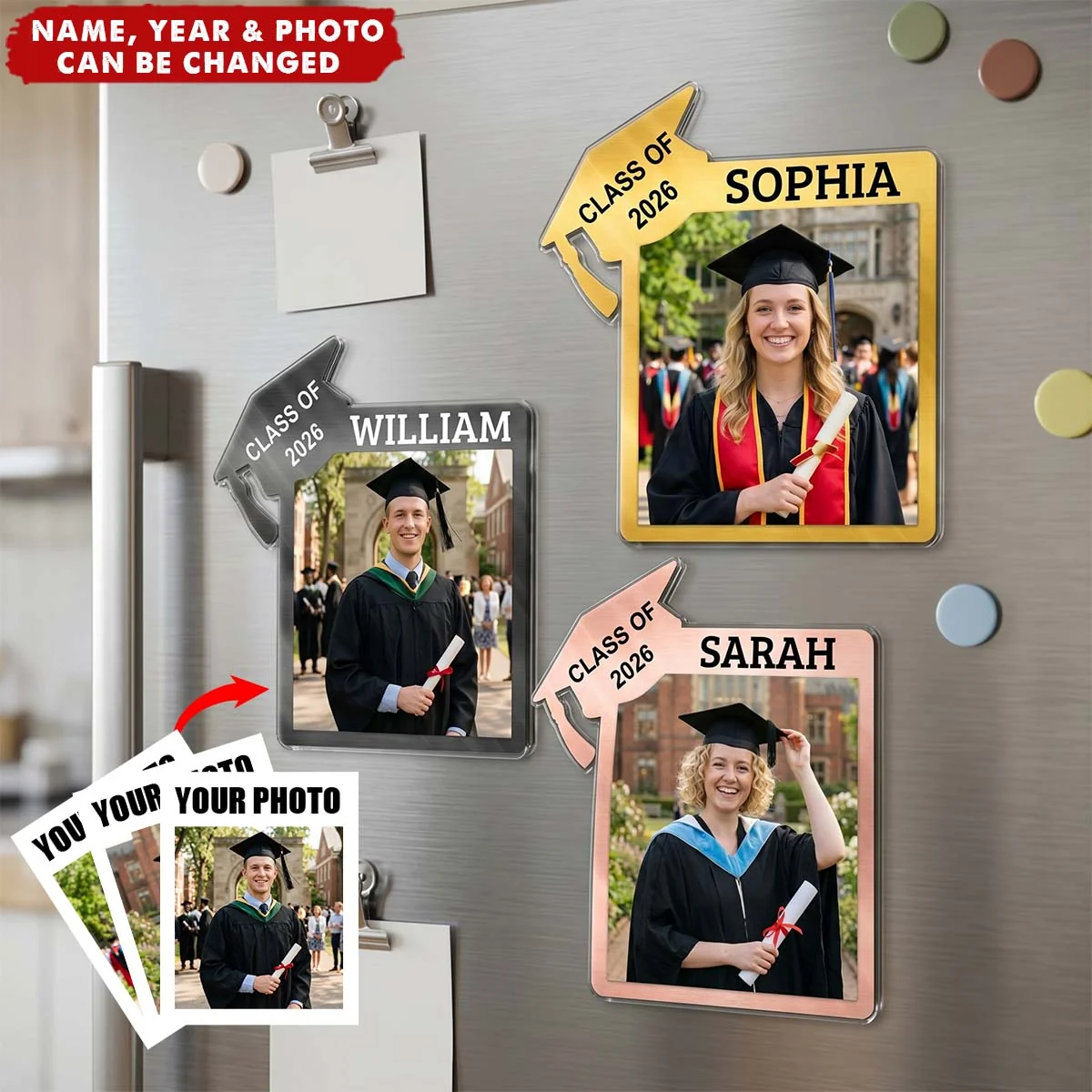 Personalized Acrylic Fridge Magnet, Standing Graduate Photo Keepsake, Unique Gift for Daughter - Image 3