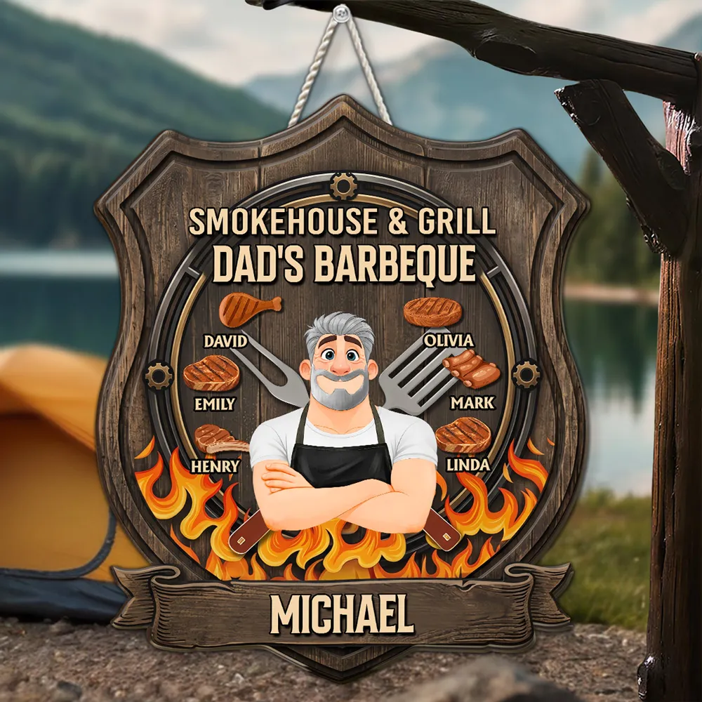 Personalized Wooden Sign, Cartoon Grill Master Dad's Barbeque, Unique Gift for Dad - Image 6
