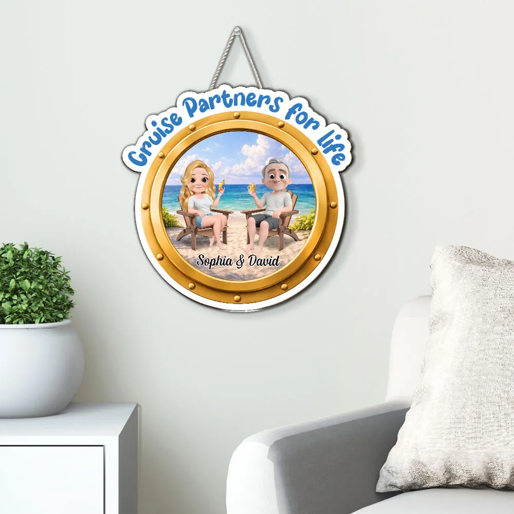 Personalized Wooden Sign, Cruise Partners for Life Beach Couple Scene, Unique Gift for Couples - Image 3