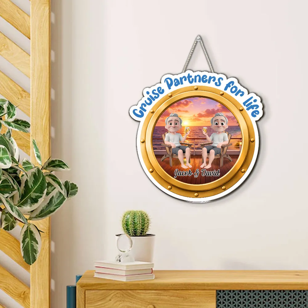 Personalized Wooden Sign, Cruise Partners for Life Beach Couple Scene, Unique Gift for Couples - Image 4
