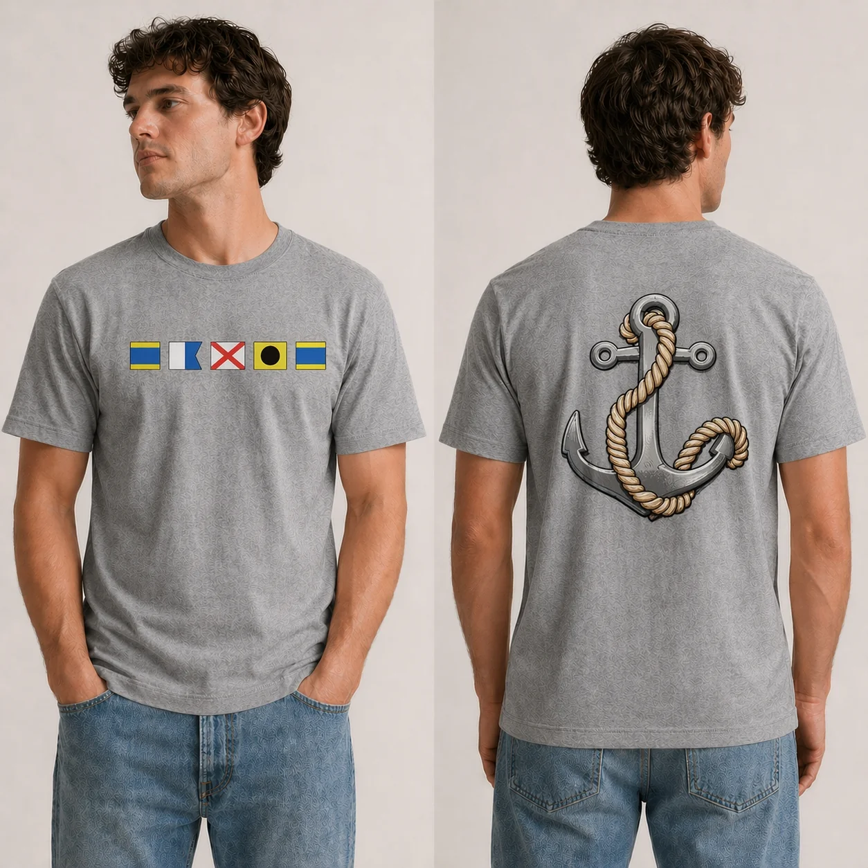 Custom Nautical Flag Tee with Personalized Anchor Back Print - Unique Coastal Gift - Image 3