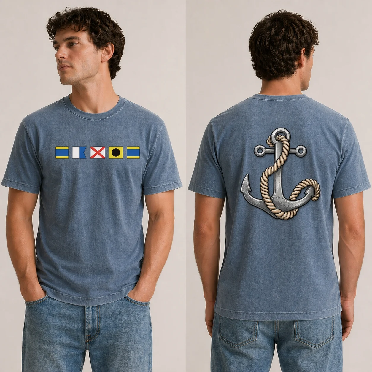 Custom Nautical Flag Tee with Personalized Anchor Back Print - Unique Coastal Gift - Image 4