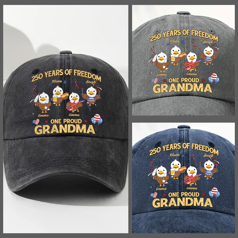 One Proud Grandpa Washed Denim Baseball Cap, Custom Vintage Look Creative Gift for Grandpa - Image 3