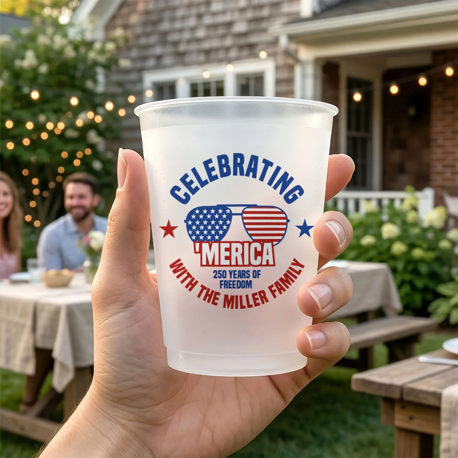 Personalized Frosted Plastic Cup, 'Merica Patriotic BBQ Party, Unique Gift for Family - Image 3