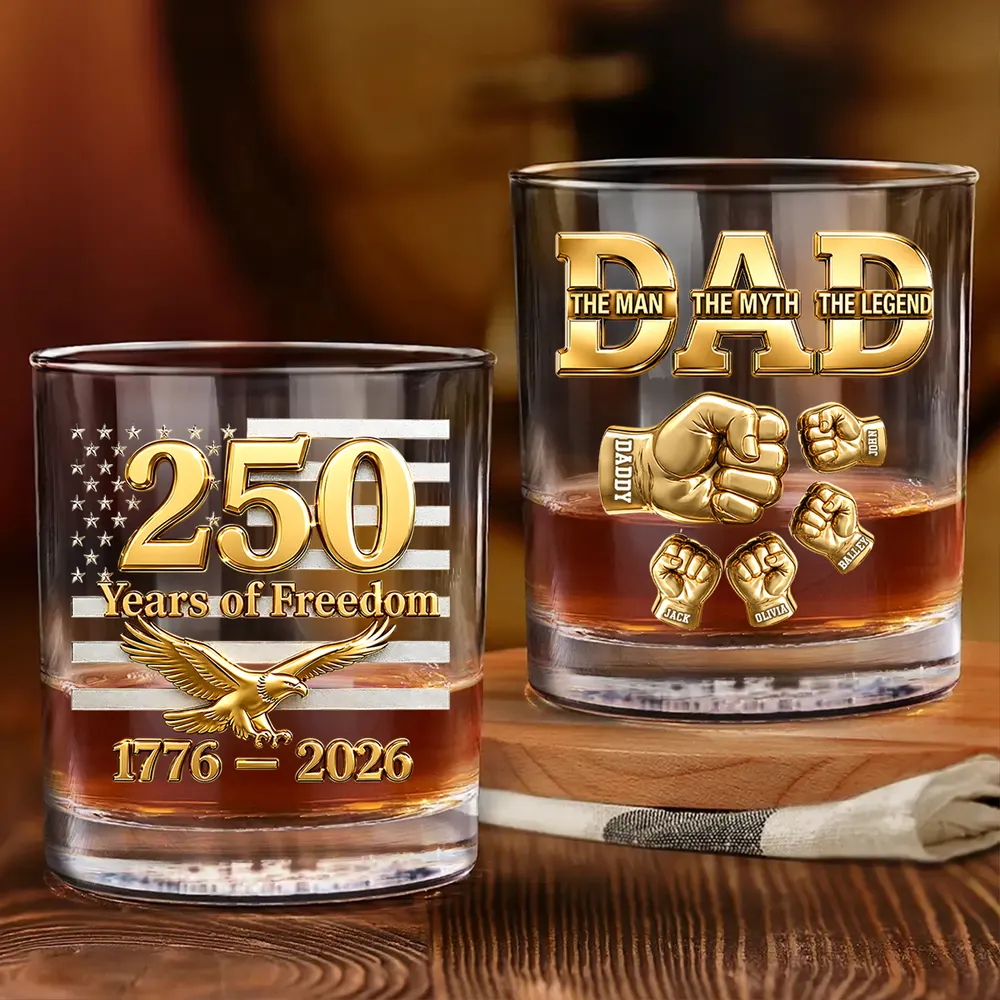 Personalized Whiskey Glass, Patriotic Dad Fist Bump Design, Unique Father's Day Gift for Dad - Image 3
