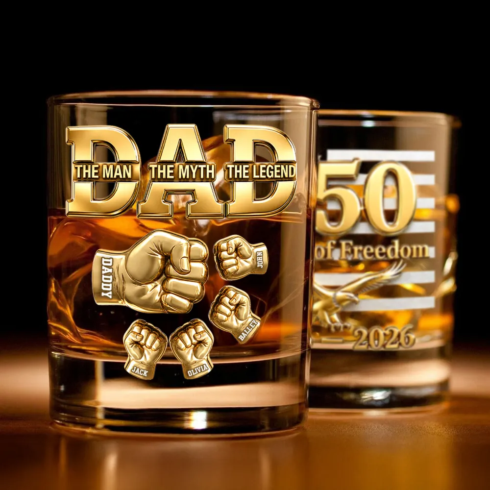 Personalized Whiskey Glass, Patriotic Dad Fist Bump Design, Unique Father's Day Gift for Dad - Image 6