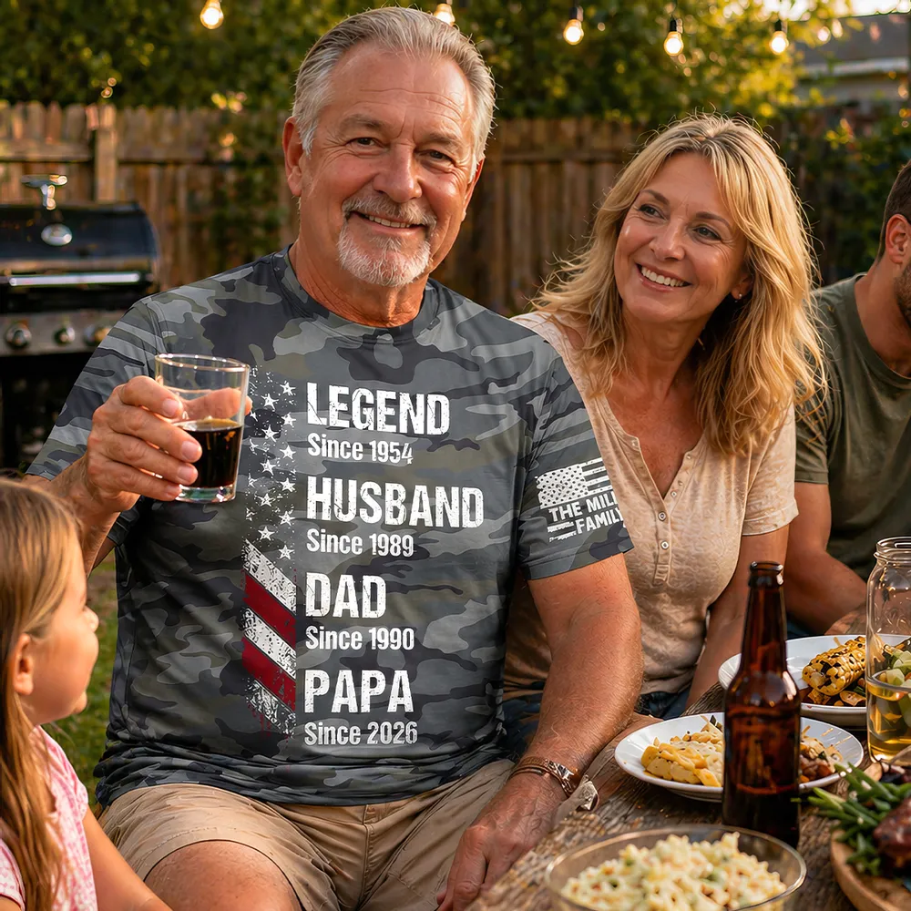 Printed Classic Tee, Camo American Flag Legend Dad Design, Unique Father's Day Gift for Dad - Image 3
