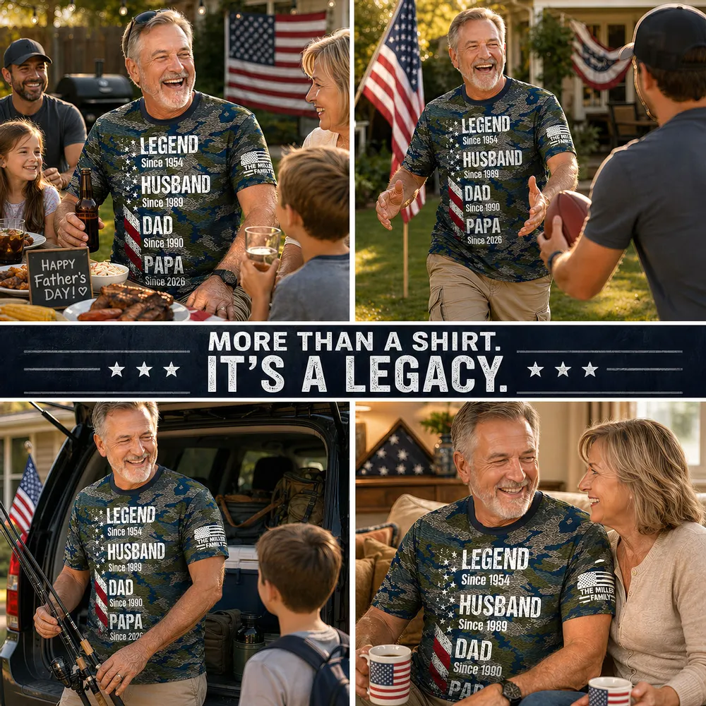 Printed Classic Tee, Camo American Flag Legend Dad Design, Unique Father's Day Gift for Dad - Image 4
