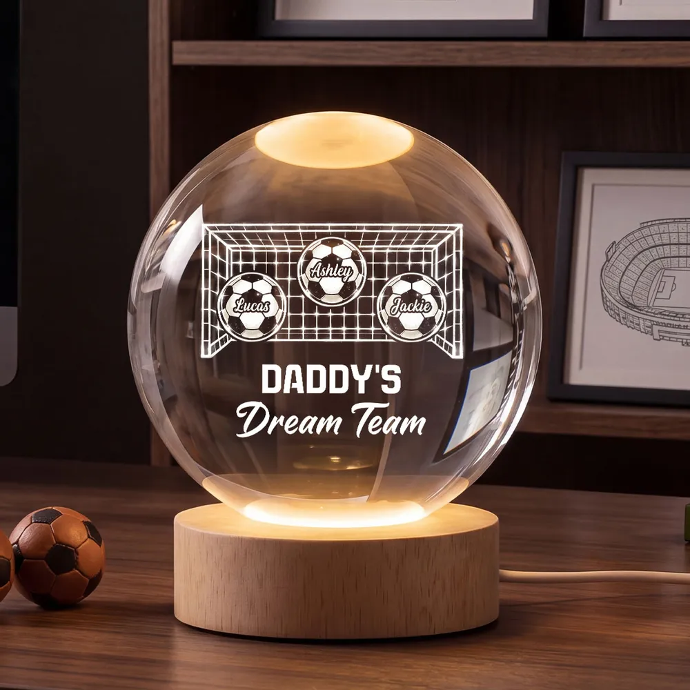 Custom Daddy's Dream Team Globe Lamp, Warm Soccer Night Light, Creative Gift for Dad & Husband - Image 3