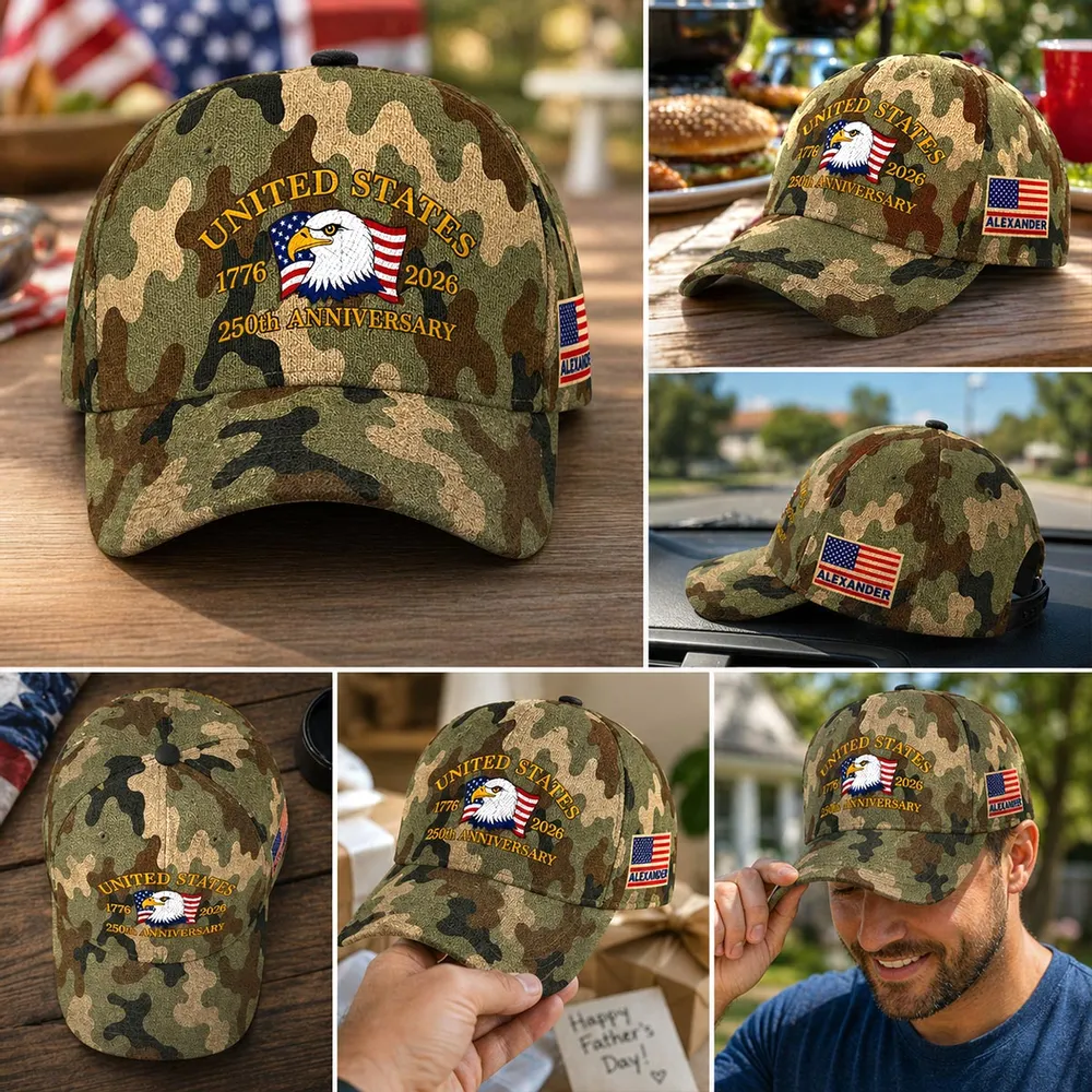 Personalized United States 250th Eagle & Flag Camo Classic Cap, Unique Outdoor Gift for Dad - Image 7