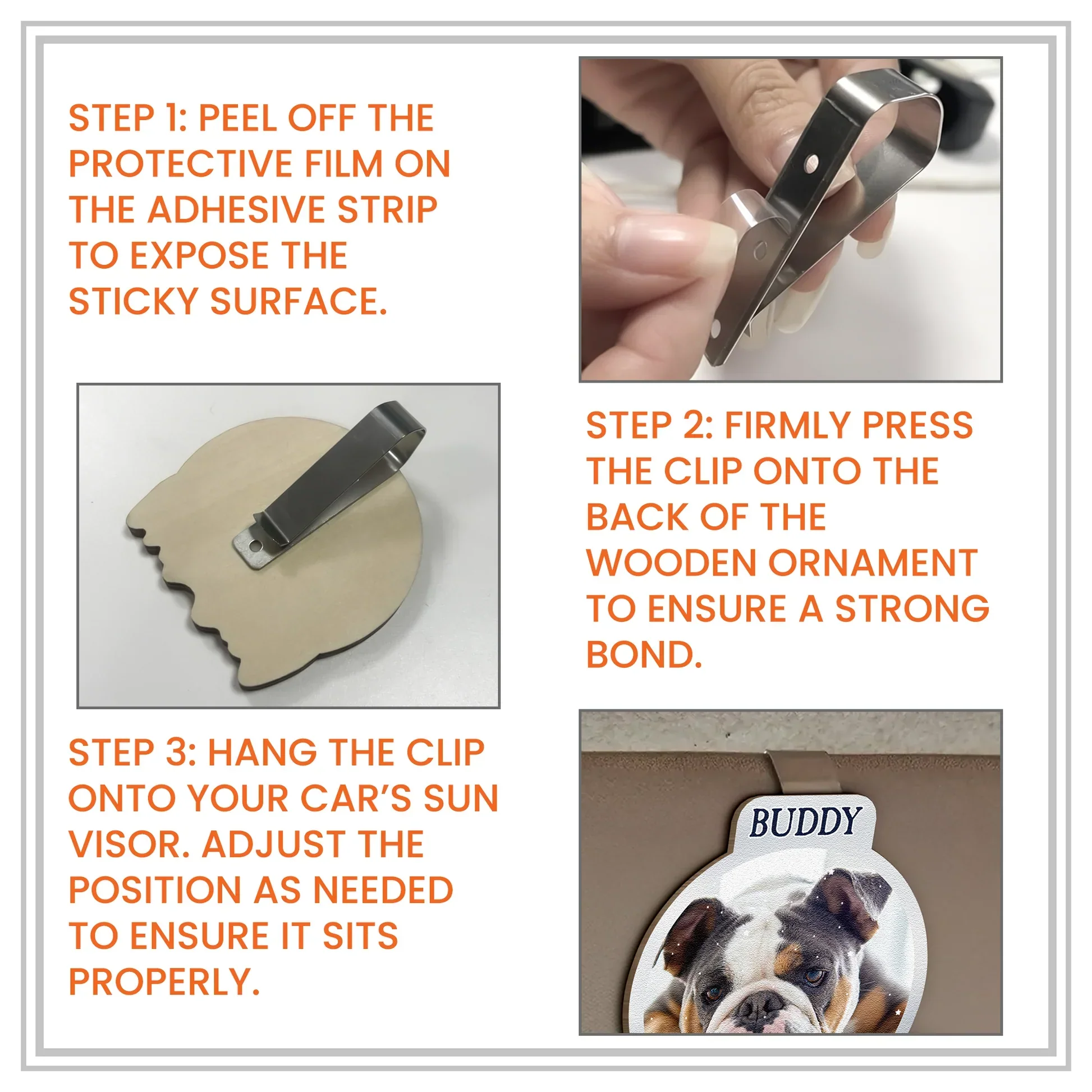 Custom Wooden Car Visor Clip With Drive Safe Message, Dad Holding Kids, Creative Gift For His Commute - Image 4