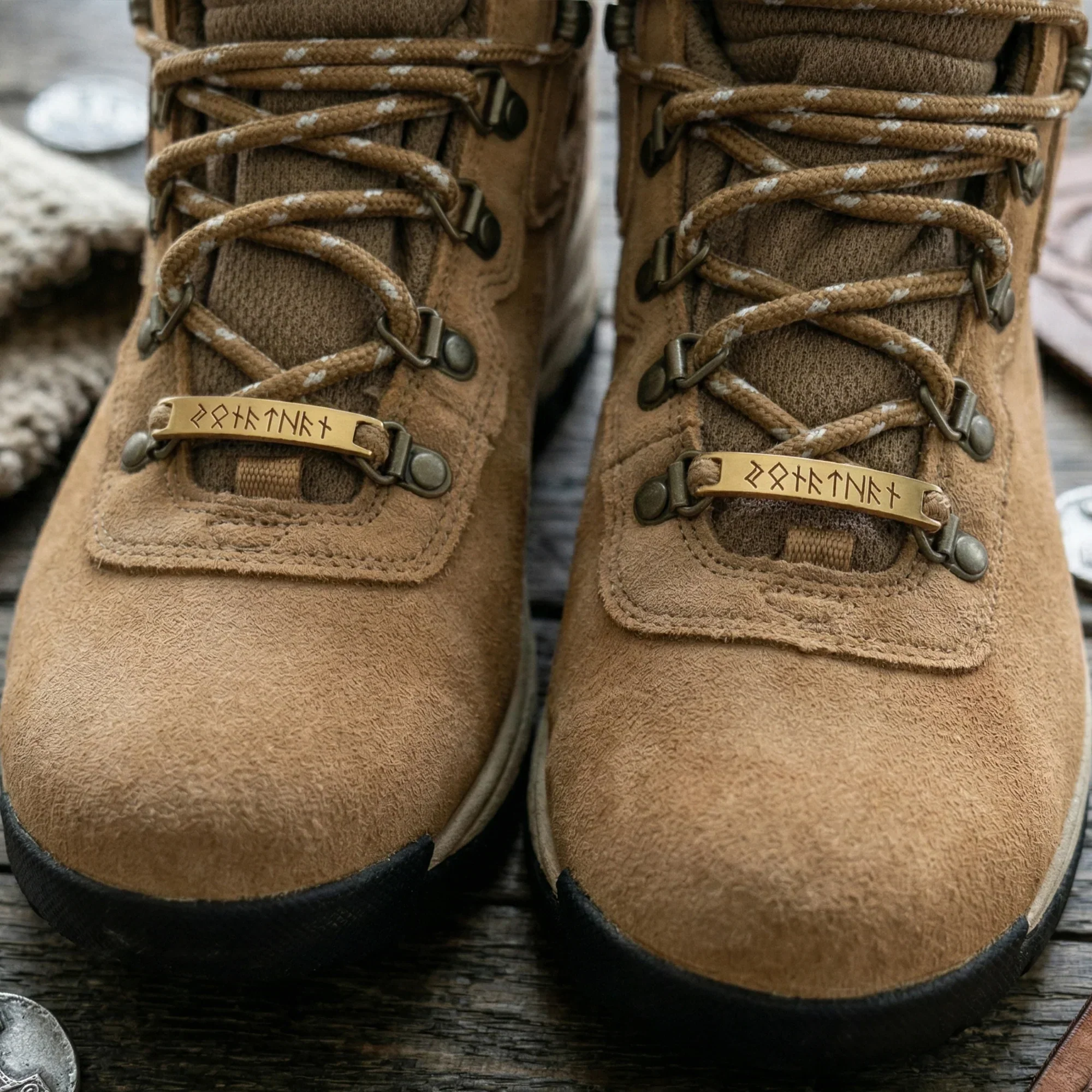 Personalized Stainless Steel Shoe Tag with Rune Style, Rustic Brown Hiking Shoe Accent, Unique Gift for Him - Image 2