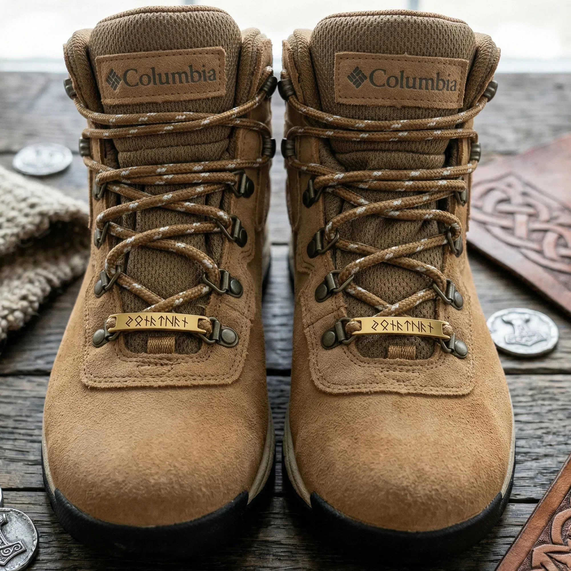 Personalized Stainless Steel Shoe Tag with Rune Style, Rustic Brown Hiking Shoe Accent, Unique Gift for Him - Image 3