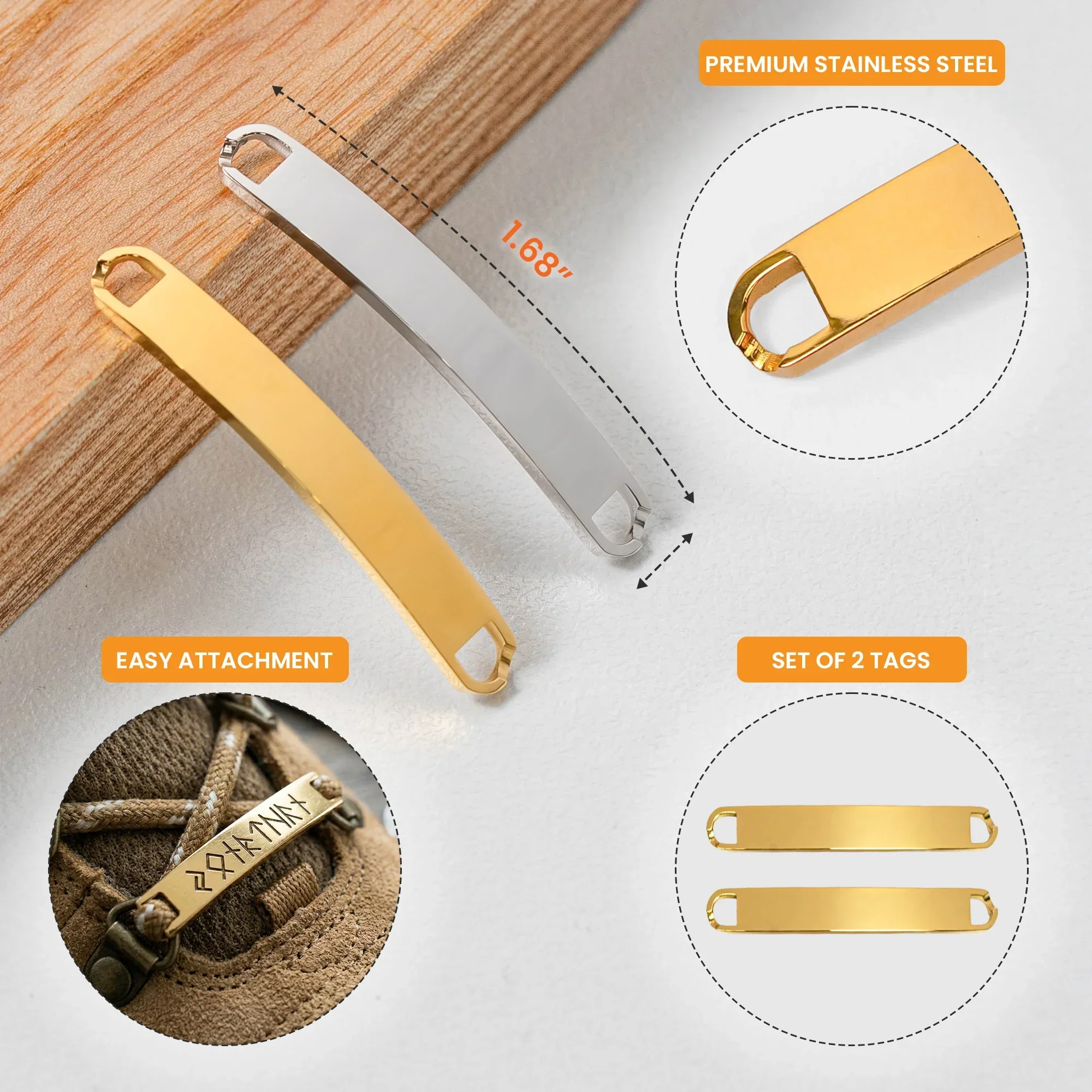 Personalized Stainless Steel Shoe Tag with Rune Style, Rustic Brown Hiking Shoe Accent, Unique Gift for Him - Image 4