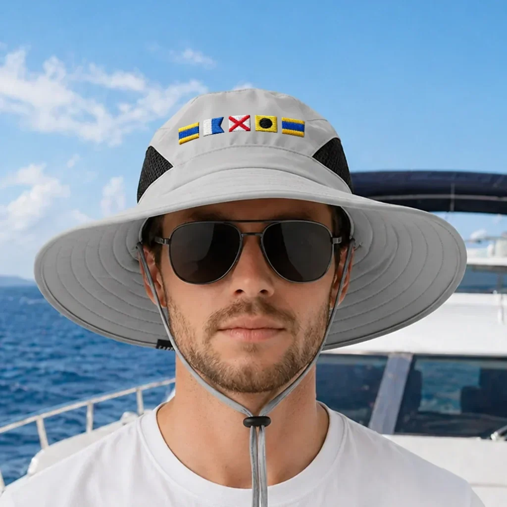 Custom Name Nautical Sun Hat – 3D Embroidery-Look Printed Design for Beach & Boating - Image 3