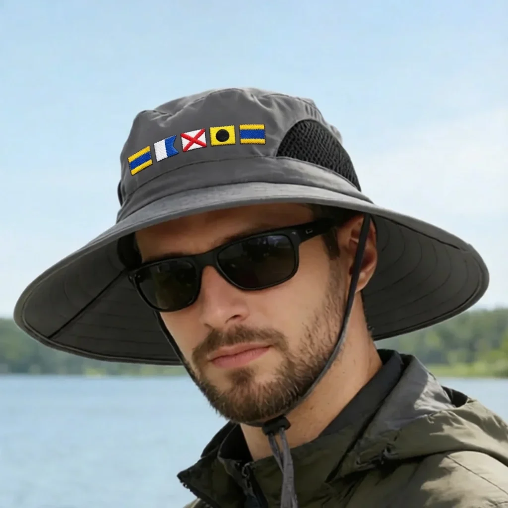 Custom Name Nautical Sun Hat – 3D Embroidery-Look Printed Design for Beach & Boating - Image 4