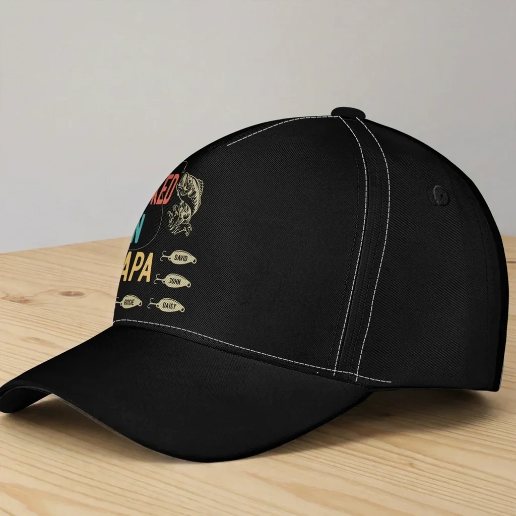 Personalized Classic Cap, Hooked On Papa Fishing Design, Unique Gift For Dad - Image 3
