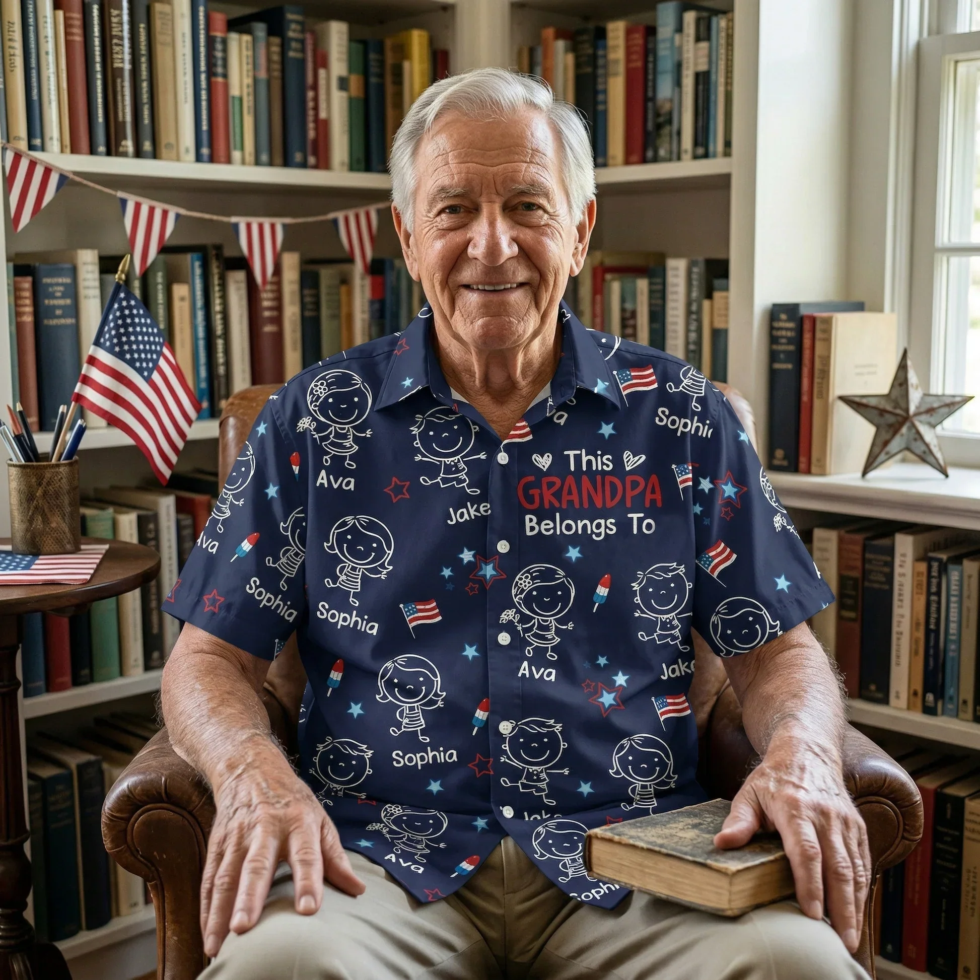 Personalized Hawaiian Shirt, Smiling Grandpa USA Flag Design, Unique Creative Gift for Grandpa - Image 3