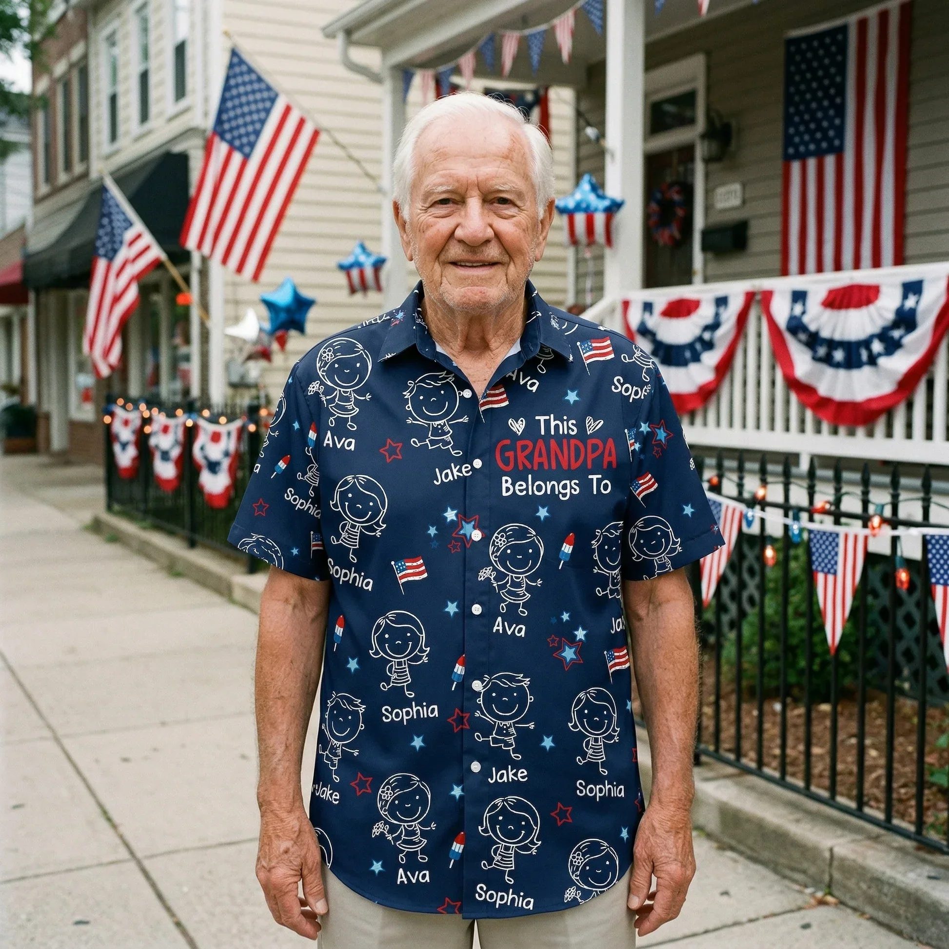 Personalized Hawaiian Shirt, Smiling Grandpa USA Flag Design, Unique Creative Gift for Grandpa - Image 4