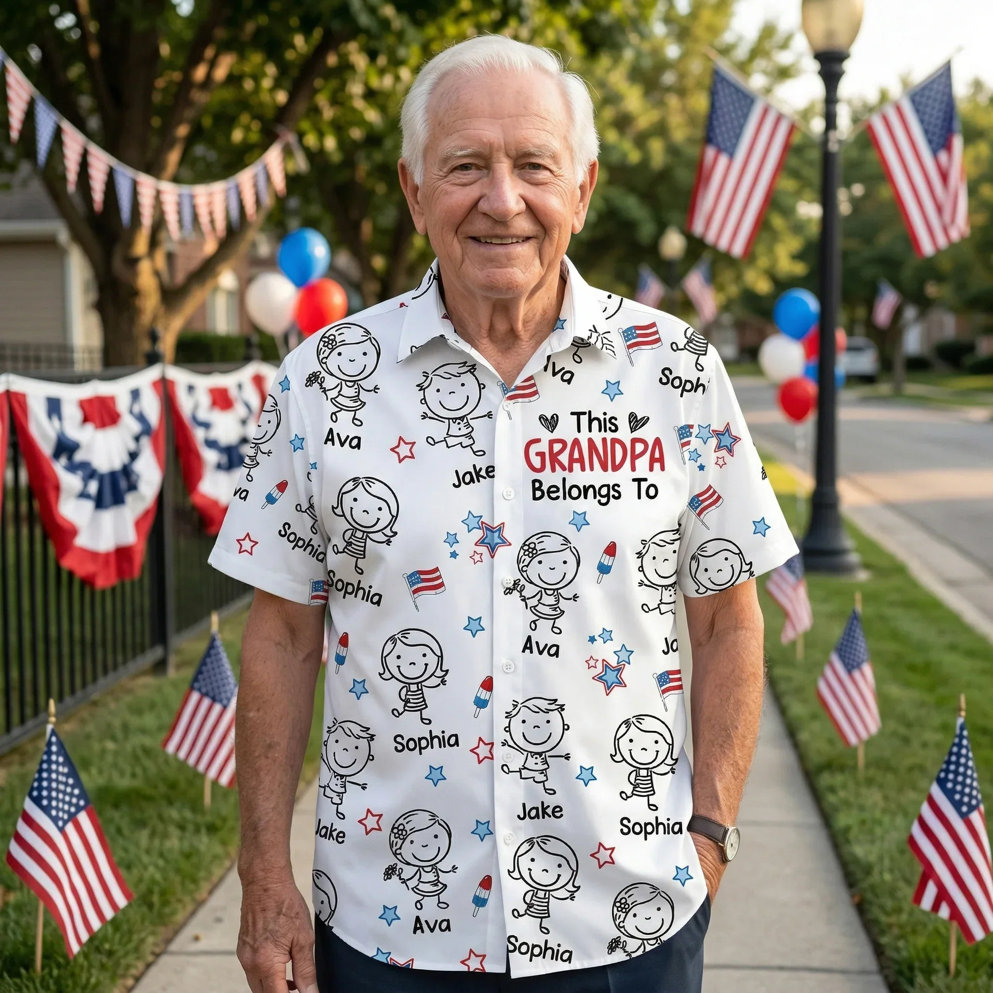 Personalized Hawaiian Shirt, Smiling Grandpa USA Flag Design, Unique Creative Gift for Grandpa - Image 5